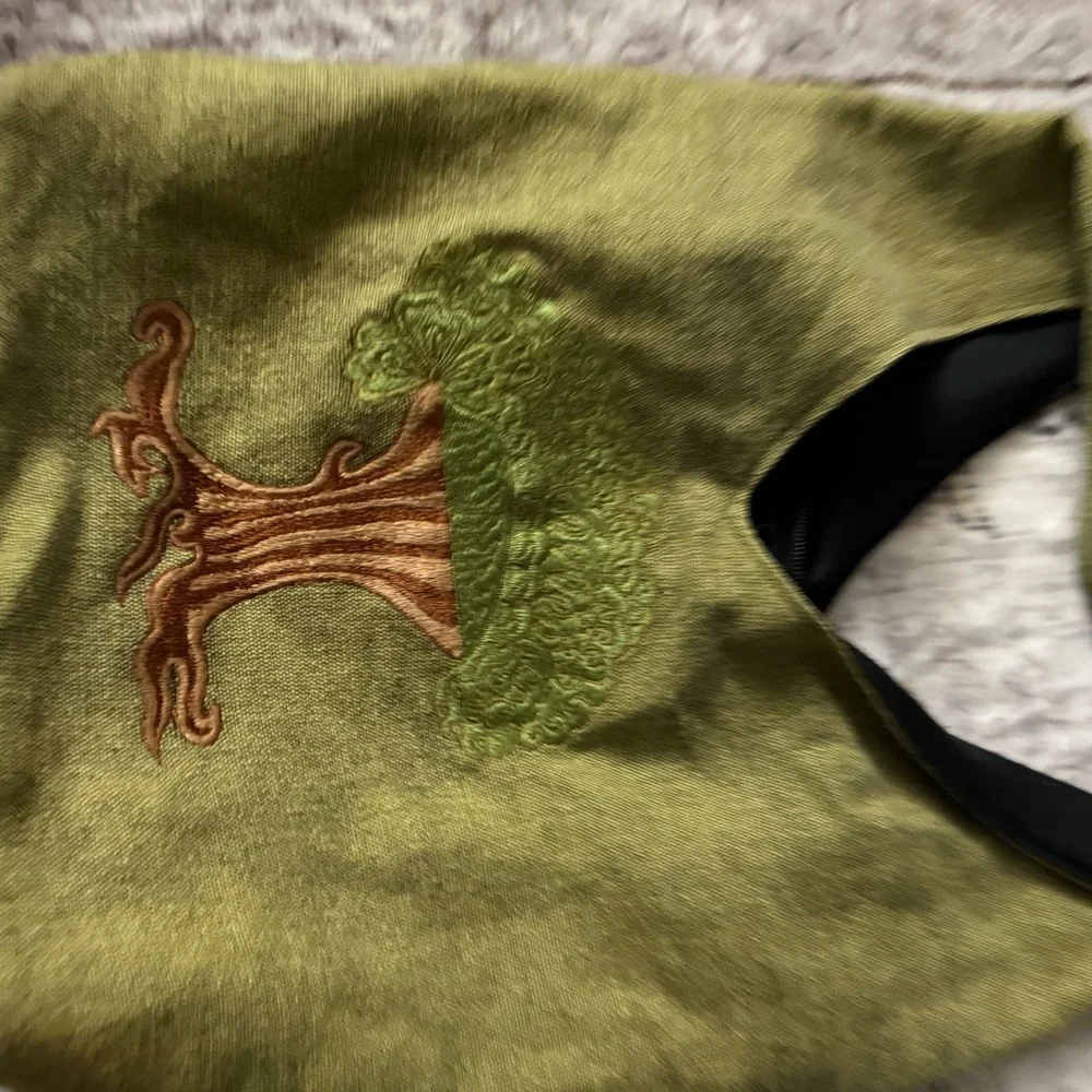Green and Black Lei Lotus Embroidered Bag